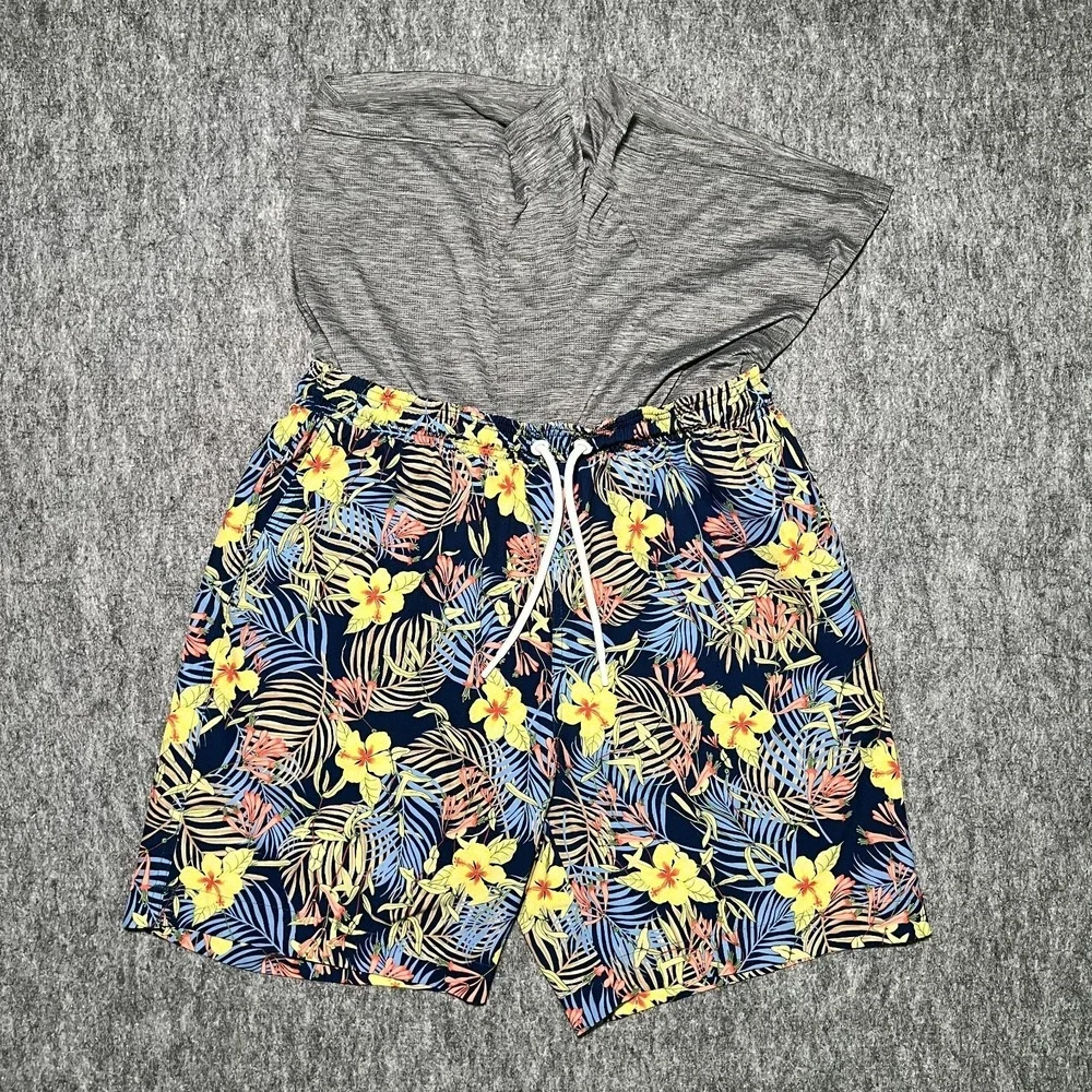 J McLaughlin Swin Trunks Men Size Large Floral Drawstrings Lined Summer Beach